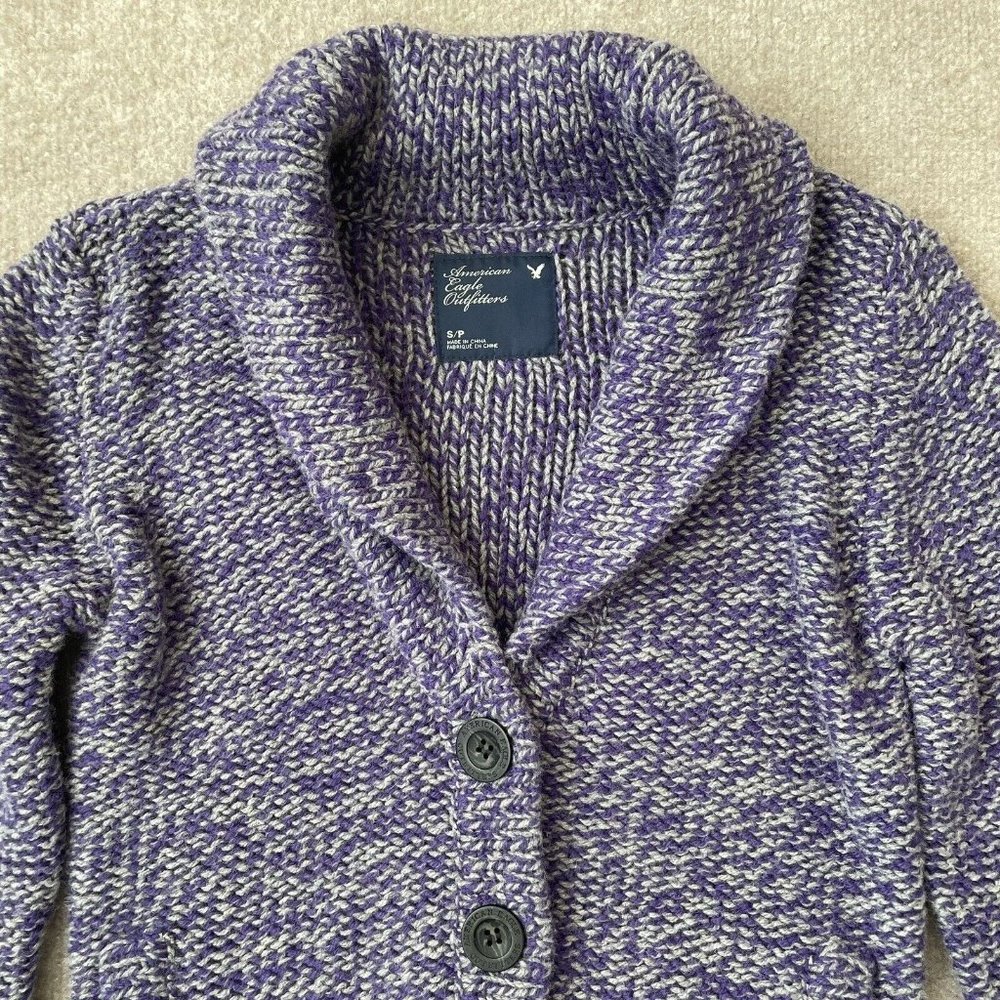 American Eagle Sweater Womens Small Purple Gray Button Cardigan Pockets Cozy - Picture 3 of 9